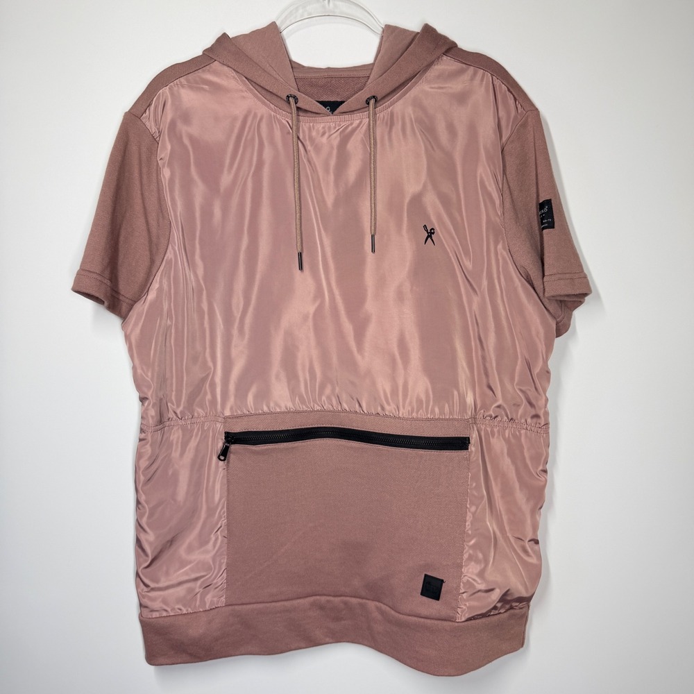 Marc Ecko Cut & Sew Short Sleeve Utility Hoodie Pullover Size L Dusty Rose/Mauve - Picture 2 of 12